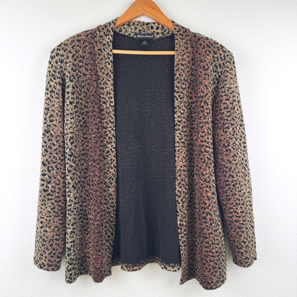 Made in Heaven Vintage Cardigan Women M Excellent Leopard Chic Open Front